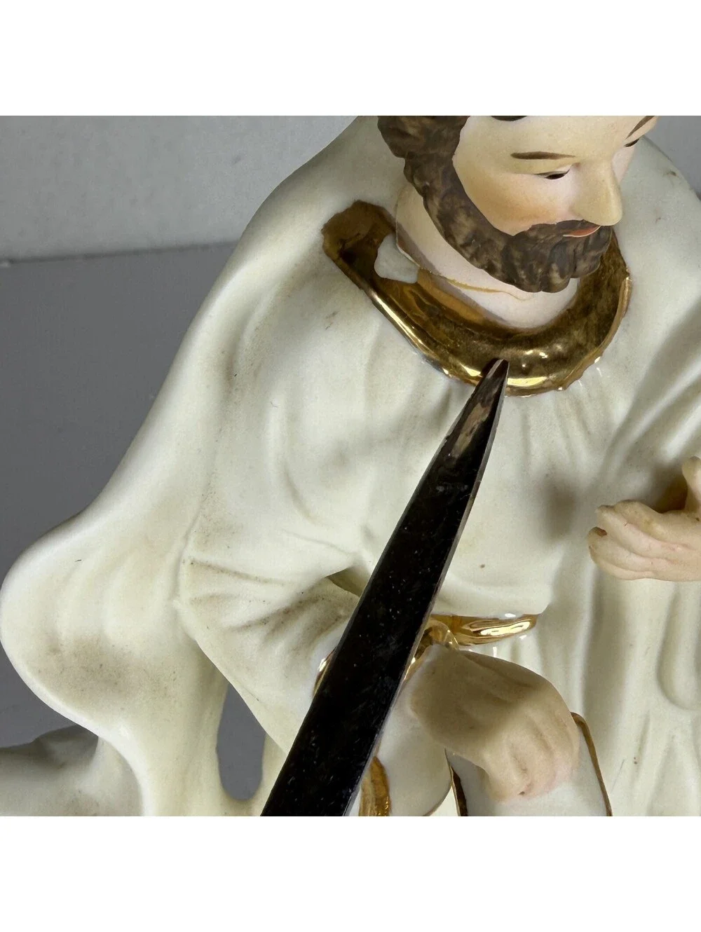 Vintage Enesco Porcelain Nativity Figurine Holy Family Gold Trim S-12